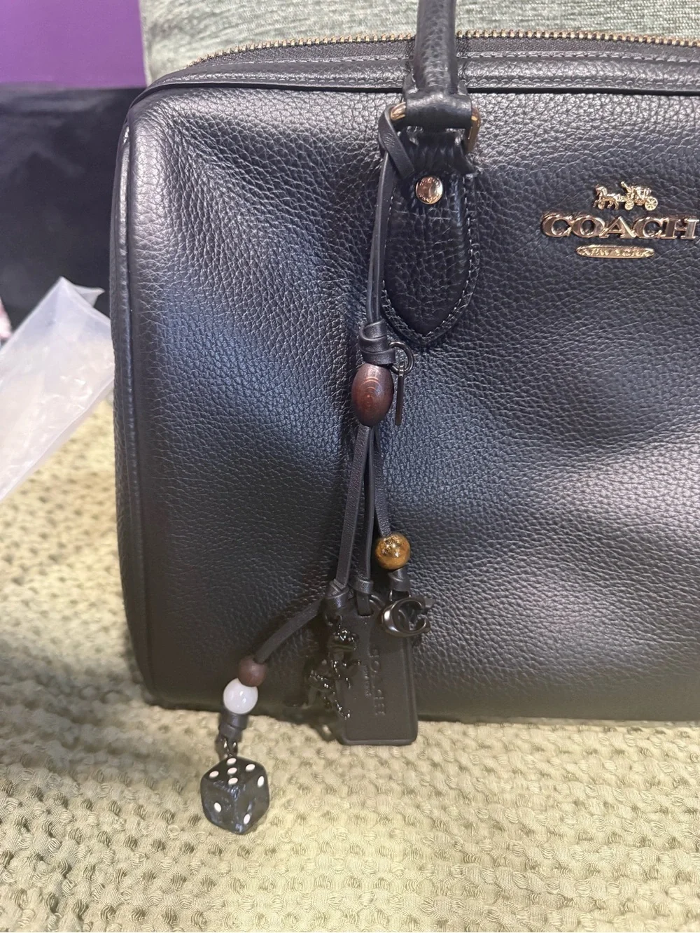 Coach Black Heritage Charm Key & Card Holder